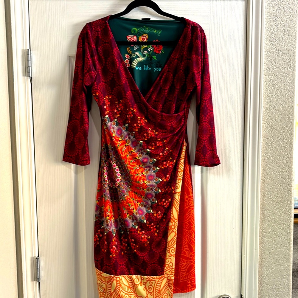 Desigual patterned red dress size L